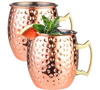 Ieron 18 oz Moscow Mule Mugs (Set of 2) Hammered Copper Cups, Food Safe Copper Mugs, Gin Mug 501 ml Perfect for Party Drinking and Gift