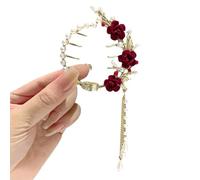 Ieron 2pcs 3D Red Rose Hairpin, Elegant Metal Fringe Rose Hairpin, Sparkling Fine Hairpin For Women And Girls, Hair Styling Accessories