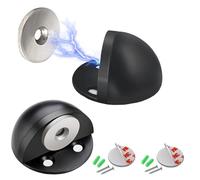 ieron 2Pcs Magnetic Floor Door Stoppers Oval Stainless Steel Self-Adhesive with Rubber Buffers Doorstop for Door Open Hold Wall Protector Matte Black
