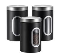 Ieron 3 Pieces Of Coarse Cereals Kitchen Tea Sugar Bag Storage Fresh-Keeping Jar Storage Coffee Beans Stainless Steel Sealed Jar -Black kit