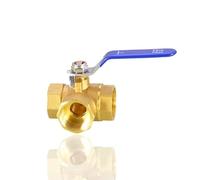 ieron 3-Way Ball Valve DN20 (T-Port) Pipe T Type Brass Ball Valve 3/4 Inch BSP Female Brass, Stainless Steel Lever Handle