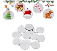ieron 30 Pcs Crafting Ornament Metal Blanks 10mm Round Personalized Sublimation Blanks Pendants Double Side Christmas Tree Discs Hanging Ornaments DIY Crafts Gift Decoration Silver