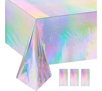 Ieron 4 Packs Iridescent Plastic Tablecloths, Laser Shiny Waterproof Rectangle Party Table Decorations Foil Clothes Reusable Covers for Birthday Bridal Weddings Christmas 54"x108"