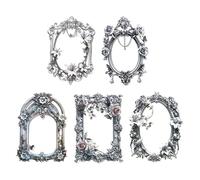 Ieron 5PCS Mini White Photo Frames Set with Hollowed-Out Embossed Collage Card, Gilt Flower Mirror, Vintage Baroque Floral Design,DIY Decoration for Albums and Wall Art
