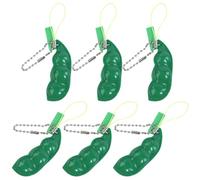 Ieron 6 Pcs Fidget Bean Keychain Funny Facial Expression Bean Fidget Keyring Soybean Stress Relieving Keychain, Green