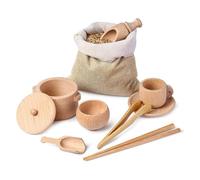 Ieron 8 pcs Wooden Sensory plays Sensory Bin Tools, Wooden Scoops and Tongs, Ideal for Fine Motor Skills Development and Transfer Work, Montessori Learning Tools