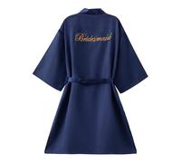 Ieron Bride Satin Dressing Gown, Women V-Neck Morning Robes, Silk Bridal Pyjamas, Elegant Satin Bride Robe,S, Dark Blue