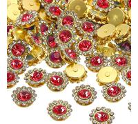 Ieron Crystal Rhinestones Buttons Round Glass Metal Base Sunflower Decor Buttons for DIY Crafts Shoes Dress Clothes Earring Belt Sewing Accessories (Red 12mm 100Pcs)