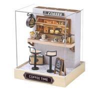 ieron DIY Miniature Doll House Kit,Mini Handmade House Model DIY Crafts Kit with Dust Cover, 3D Wooden Dollhouse Kits,Tiny Building Kit for Birthday Gift,Coffee Time