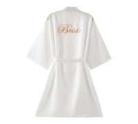 Ieron Elegant V-Neck Bride Satin Dressing Gown for Bridal Wedding Party, Women Bridesmaid Morning Robes, White, M