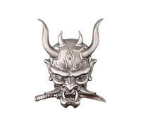 ieron Japanese Samurai Metal Car Sticker, 3D Skull Emblem, Cool Ghost Fangs Warrior Badge for Car Truck Motorcycle (Gun's color)