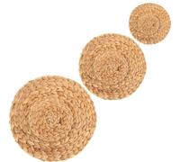ieron Round Placemats - Set of 3 Water Hyacinth Weave Placemats and Coasters Round Handmade Natural Grass Woven Place Mats Heat Resistant Kitchen Dining Table Accessories 11cm-18cm-25cm