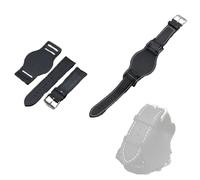 Ieron Watch Strap Leather Watch Band with Bund Pad Dial Base for Metal Allergy Skin Winter Protection - Black 20mm