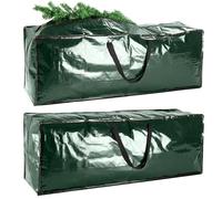 iespell 2 Pack Extra Large Reinforced Waterproof Green Polyethylene Christmas Tree Storage Bag with Zipper and Handles, Fits 7.5FT Tall Xmas Trees