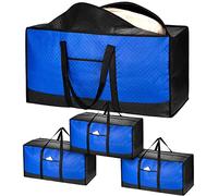 iespell 4 Pack 120L Extra Large Storage Box with Lid for Moving House, Strong Moving Boxes Bags with Zips for Clothes, Duvet, Underbed, Travelling, Packing Box Laundry Bags, Blue+black