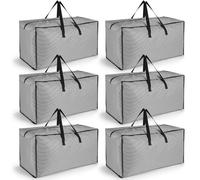iespell 6 Pack 120L Extra Large Heavy Duty Storage Bags with Lids for Moving House, Strong Storage Packing Boxes with Zips Handles, Durable Laundry Bags for Clothes