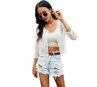 Ietaoo Womens Evening Cover Up Summer Floral Lace Short Sleeve Open Front Shrugs Boleros Jacket White