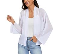 Ietaoo Women's Shrugs Long Sleeve Open Front Semi Sheer Summer Chiffon Breathable Casual Cropped Bolero Jacket Top White M