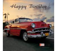 IETSCPMD15257 Happy BIRTHDAY CUBA Collector Car Card Red American USA/I&S Design Auto Passion & Collections Retro Vintage - with White Envelope Size 15 x 15 cm - Made in France