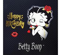 IETSCPMD19001 Happy BIRTHDAY Gold BETTY BOOP™ Card Officially Licensed - Kisses Hearts Red Lips Pink Girl Woman - With White Envelope Size 15 x 15 cm - White Interior - Made in France