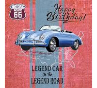 IETSCPMD6603 Happy Birthday Card Silver Square with White Envelope Format 15 x 15 cm Route 66 Historic Road R66 - Porsche/Official Licence - White Interior - Made in France