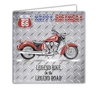 IETSCPMD6606 Happy Birthday Silver Square Card with White Envelope Format 15 x 15 cm Route 66 Historic Road R66 - Harley Davidson Motorcycle/Official Licence - White Interior - Made in France