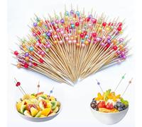 IETWATE 200PCS Cocktail Sticks Wooden, 12cm Fancy Toothpicks Wooden, Colourful Acrylic Ball Tooth Picks Sticks Wood, Bamboo Sticks for Fruit Sandwich Charcuterie Burgers Wedding Party
