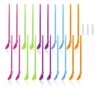 IETWATE 20PCS Slush Straws, Colored Straw Spoon 2 in 1, Reusable Plastic Spoon with 3 Cleaning Brush, Reusable Straws Spoon Suitable for Smoothies Cocktail Coffee Milkshakes