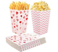 IETWATE 22PCS Popcorn Boxes Paper: Striped Heart Popcorn Bags, Popcorn Bucket Large, 16.5x9x7cm/6.49x3.54x2.75in Pink Popcorn Box for Parties Picnics Movie Night Birthday Holiday Favor Supplies