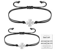 IETWATE 2PCS Good Luck Gifts Clover Bracelet, Adjustable Braided Good Luck Charm Four Leaf Clover Bracelet, Stainless Steel Good Lucky Bracelets, for Girls Women Teacher Friends