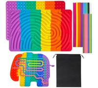 IETWATE 2PCS Sensory Activity Board, Silicone Push Peel Sensory Board, Dinosaur Fidget Board, Double Side Silicone Kids Sensory Toys with Portable Travel Bag and 31PCS Strings, for Kids 3+