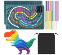 IETWATE 2PCS Sensory Activity Board, Silicone Push Peel Sensory Board, Dinosaur Fidget Board, Double Side Silicone Kids Sensory Toys with Portable Travel Bag and 31PCS Strings, for Kids 3+
