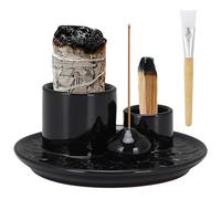 IETWATE 4 in 1 Incense Holder Ceramic Burner Incense Stick Holders Palo Santo Burner Insence-Stick Holder Black Ceramic Insence-Stick Holder Joss Stick Black Yoga Meditation Room Home Decor
