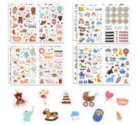 IETWATE 416PCS Baby Scrapbook Stickers, A4 Self Adhesive Baby Stickers, DIY Cartoon Decorative Babies Shower Sticker, Transparent Scrap Book Sticker, for Birth Girl Boy Shower Gift (8 Sheets)
