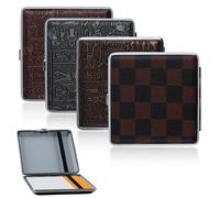 IETWATE 4PCS Cigarette Case for Roll Ups, PU Leather Women Men's Cigarette Cases, Retro Cigarette Tin Holds 20 Cigarettes, Metal Cigarette Case Box with Elastic Strap, for Shirt Pockets