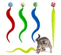 IETWATE 4PCS Colors Worms Cat Toys for Indoor Cats Adult, Fluffy Worms Tail Kitten Toys Ball, Interactive Smiley Cats Feather Toy Bouncy Balls, Cat Balls for Indoor and Outdoor
