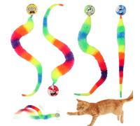 IETWATE 4PCS Rainbow Worms Cat Toys for Indoor Cats Adult, Fluffy Worms Tail Kitten Toys Ball, Interactive Smiley Cat Feather Toy Bouncy Balls, Cats Balls for Indoor and Outdoor
