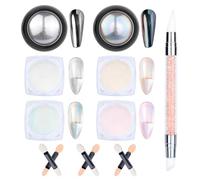 IETWATE 6PCS Silver Pearl Chrome Nail Powder, Fine Nail Chrome Powders with Metallic Mirror Effect, Holographic Chrome Powder for Nails, White Aurora Chrome Nails, for DIY Manicure
