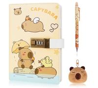 IETWATE Capybara Diary with Lock Set: A5 Lined Diary with Code, 256 Pages Notebook Children, Diary Children with Pen and Capybara Keyring, for Girls Boys Women Men