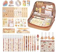 IETWATE Capybara Pencil Case with Stationary, 50 Piece Capybara Stationery Set Cute Pencil Case with Keychain, Pens, Cartoon Items Sticky Notes for Kids Students Back to School, Birthdays Gift