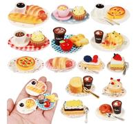 IETWATE Miniatures Dolls House Accessories: 53PCS Mini Food and Drink, Tiny Resin Toy Food Set for Kids Kitchen, Mini Stuff Dessert Cake Coffee Fruit Set with Plate Spoon, for Kids Adult
