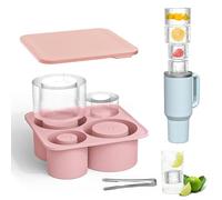 IETWATE Silicone Ice Cube Tray with Lid for Stanley Cup 20-40oz, Round Ice Tray, Hollow Cylinder Ice Cube Trays, 4 in 1 Silicone Freezer Moulds for Cocktails Whiskey Drinks Coffee Juice (Pink)