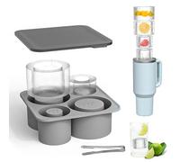 IETWATE Silicone Ice Cube Tray with Lid, Hollow Cylinder Ice Cube Trays, Round Ice Tray for Stanley Cup 20-40oz, 4 in 1 Silicone Freezer Moulds for Cocktails Whiskey Drinks Coffee Juice (Gray)