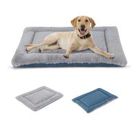 IEUUMLER Dog Bed Mat, Dual Purpose Washable Cushion, Soft Premium Plush Dog Crate Mat, Mattress for Small/Medium/Large Dogs and Cats FC014 (Grey and Blue, L(91 * 58cm))