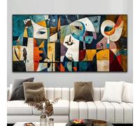 IEUUUB Abstract Modern Abstract Colorful Bohemian Geometric Patchwork Wall Art Face Retro Canvas Poster Pictures for Living Room 50x100cm(20x40in) with frame