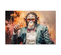 IEUUUB Abstract Monkey Gentleman Suit Chimp with a Glass of Whiskey Animal Poster Canvas Painting Wall Art Pictures Home Decor 40x70cm(16x28in) with frame