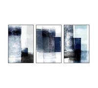 IEUUUB Extra Large Blue Canvas Geometric wall Art Navy Blue Wall Art Abstract wall art Set of 3 Canvas Painting Contemporary wall art 40x60cm(16x24in) x3 with frame