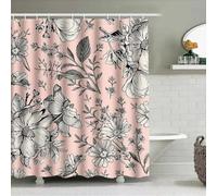 IEUUUB Extra Long Black White Flower Print Shower Curtain 3D Digital Printing AbstractPink Bath Curtain for Wet Rooms Washable 120x213cm/47x84in(WxH)