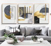 IEUUUB Golden Abstract Geometric Art Pattern Stitching Canvas Print Gold Foil Poster Wall Paintings for Living Room Home Decor 50x70cm(20x28in) x3 with frame