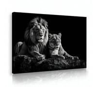 IEUUUB Lion And Lioness Canvas Wall Art Black And White Animals Couple Pictures Prints Abstract Wildlife Painting Minimalist 80x140cm(31x55in) with frame